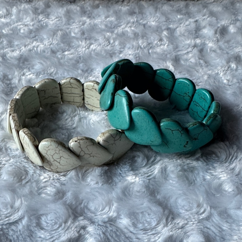 Turquoise and White Stone hearts Bracelets